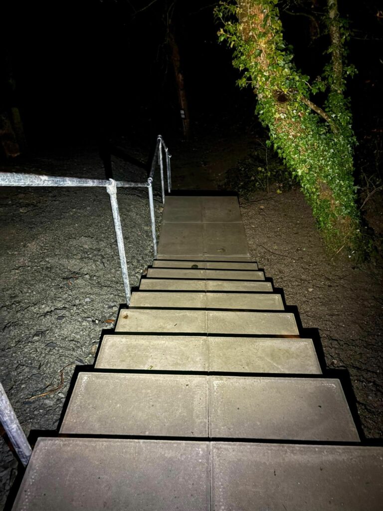 Steps at entrance to cycling and walking path in Cynwyd