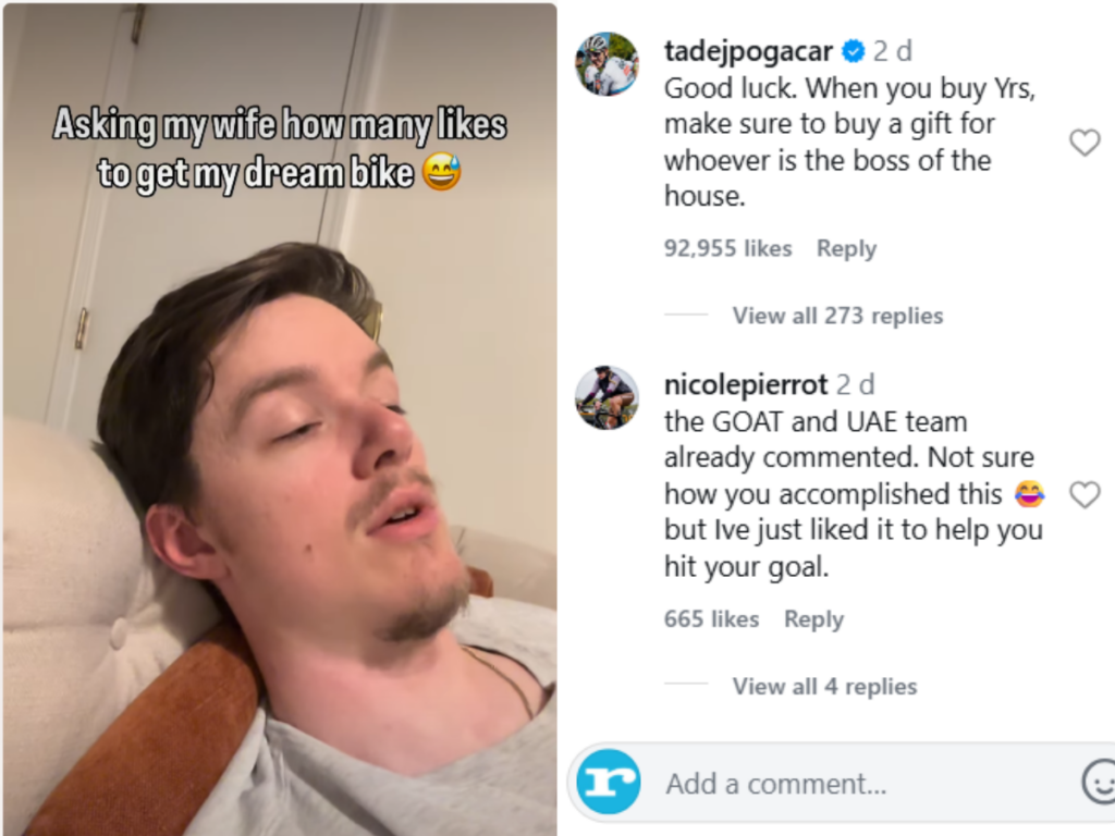 Tadej Pogačar Instagram like