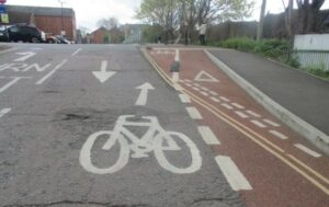Vineyard Street cycle lane markings, Colchester