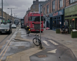 Lorries blocking Leith Walk cycle lane, Edinburgh