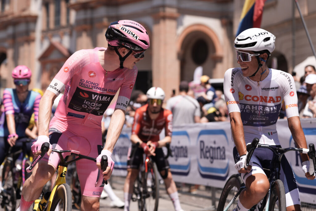 Jonas Vingegaard and Afonso Eul&aacute;lio, start of stage 15, 2026 Giro d'Italia