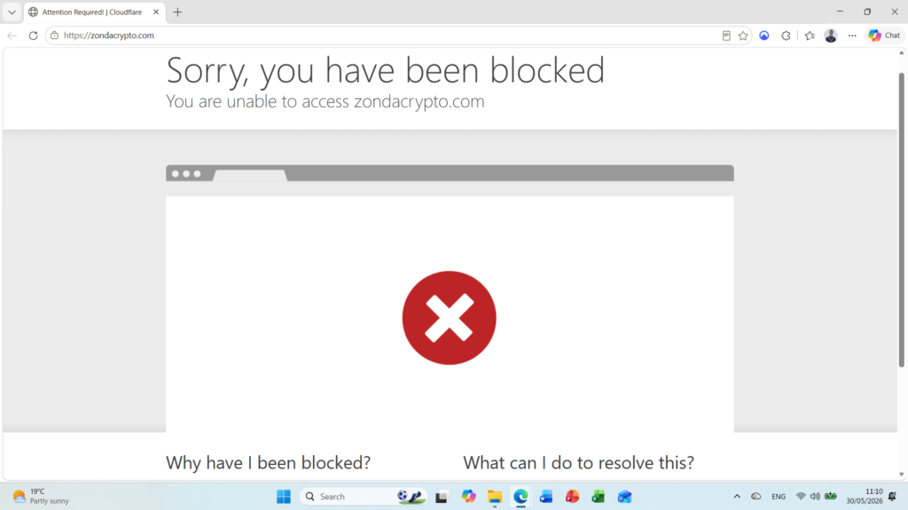 Zondacrypto blocked screenshot May 2026