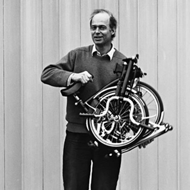 Founder Andrew Ritchie with a folded Brompton bicycle (1999)