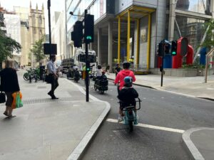 Families on e-cargo bikes in London