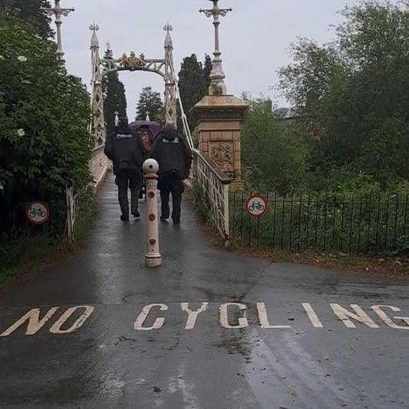 No Cycling sign on Victoria Bridge, Hereford