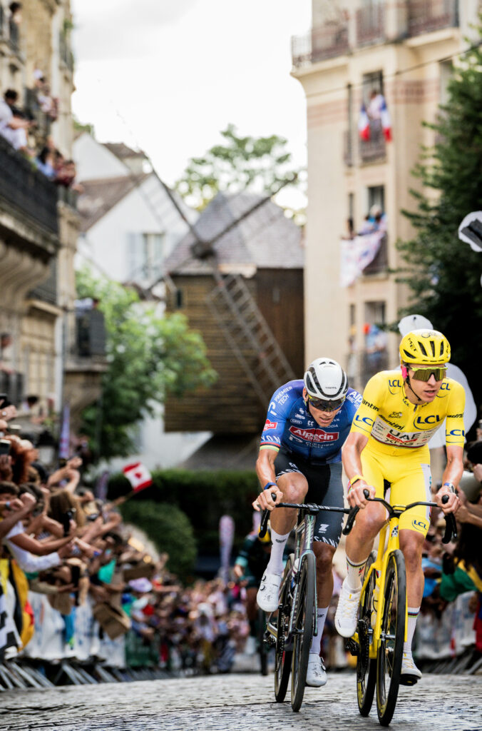 Tadej Pogačar and Mathieu van der Poel on Montmartre, 2026 Tour de France, stage 21
