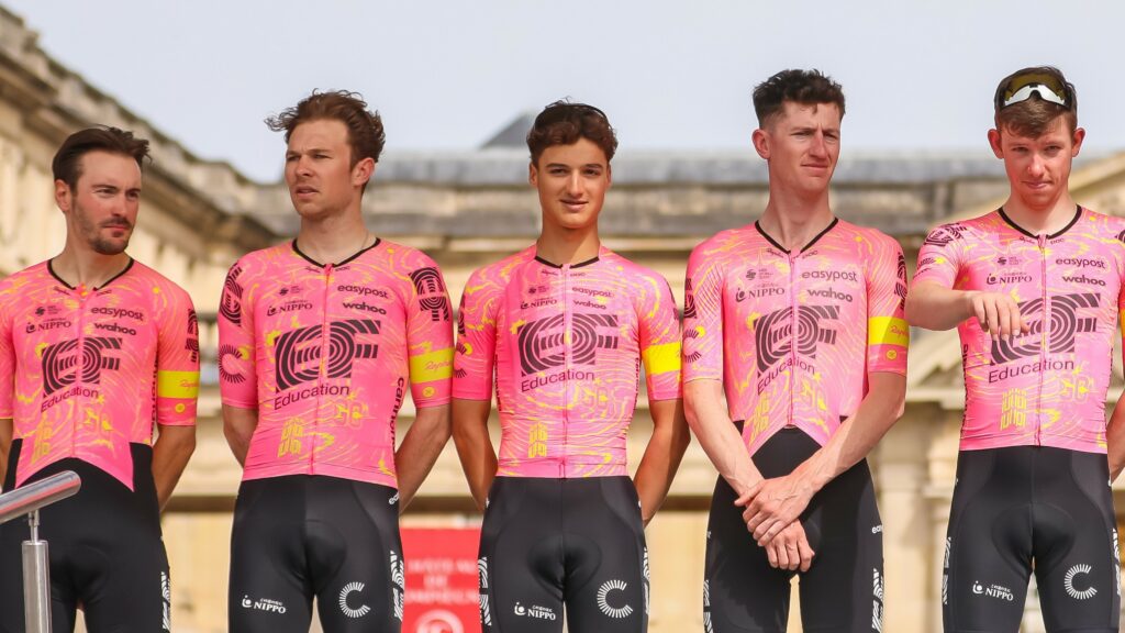 2024 Paris Roubaix Alberto Bettiol, Owain Doull, Lukas Nerurkar, Harry Sweeny, Jardi van der Lee (L-R) 