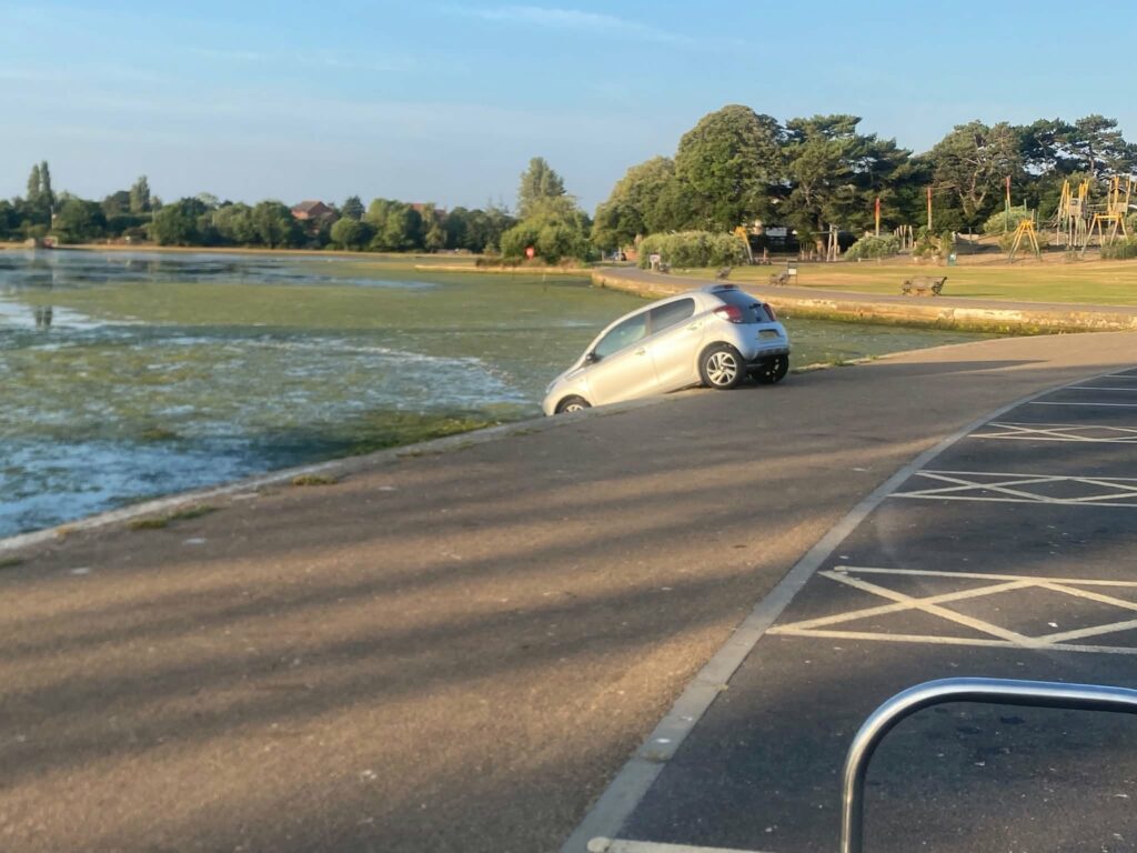Another car ends up in Poole Park lake