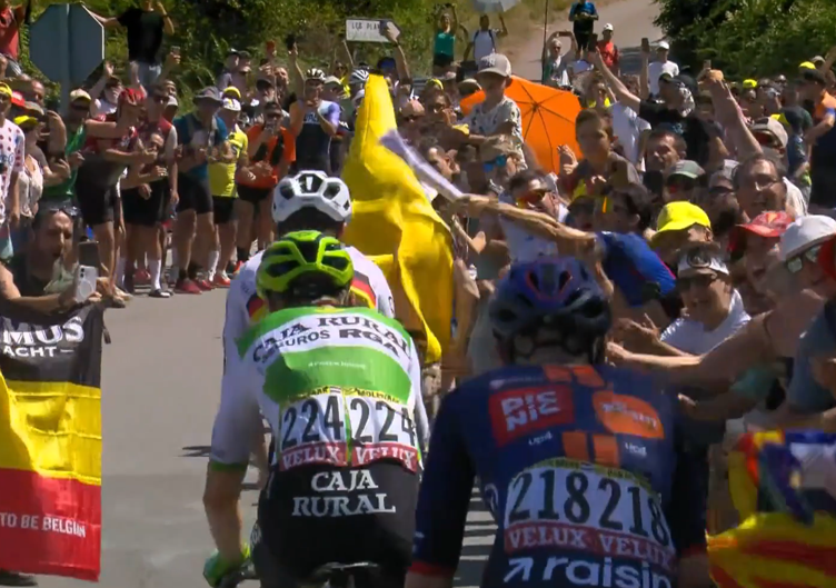 “Don’t run next to the riders, even if you’re a banana,” Tour de France warns after fancy dress fan almost disrupts breakaway (and gets smacked in the head for his troubles)