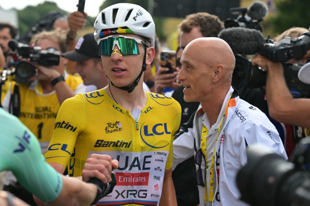 Tadej Pogacar, Mauro Gianetti stage 14 Tour de France 2026