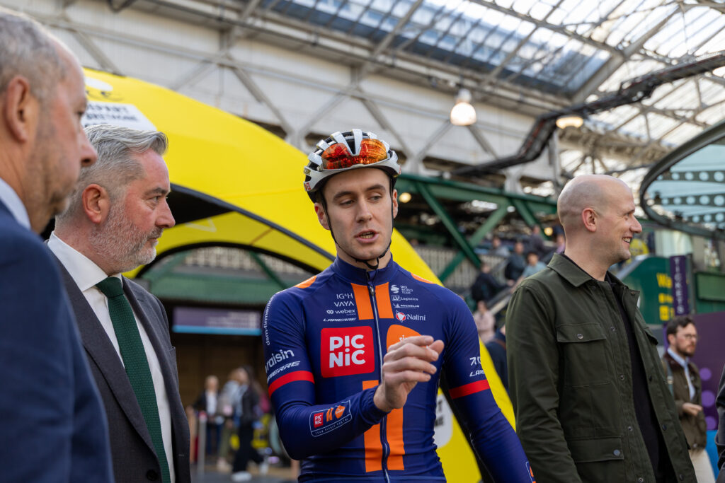 Edinburgh procyclist Sean Flynn with dignitaries