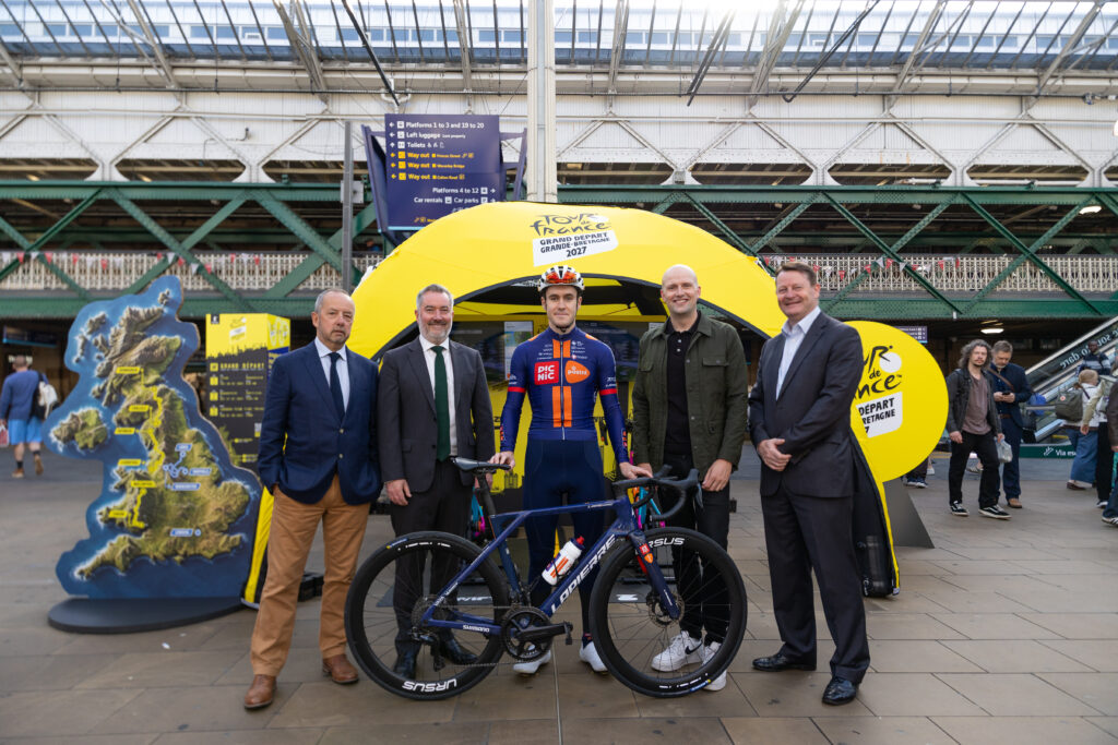 L-R John Watt, Scottish Cycling; Stephen Jenkinson, City of Edinburgh; Sean Flynn; Stephen Flynn, Scottish Government; Rob Dickson, VisitScotland