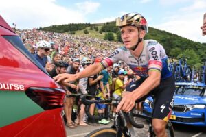 Remco Evenepoel stalled on Col du Haag, stage 14, 2026 Tour de France