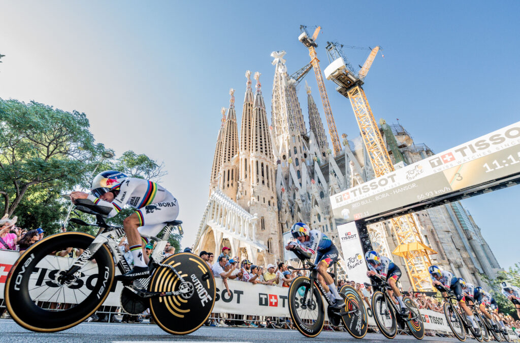 Remco Evenepoel and Red Bull-Bora-Hansgrohe, stage one, 2026 Tour de France at the Sagrada Familia