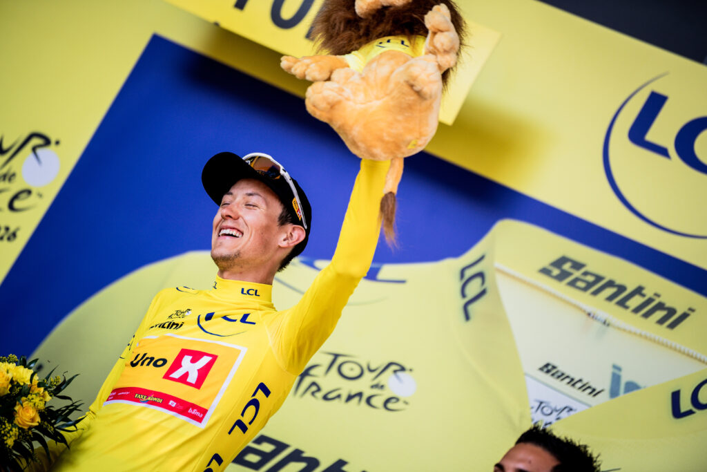 Torstein Træen in yellow, stage 4, 2026 Tour de France
