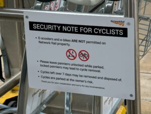 Removed Leeds station e-bike ban sign