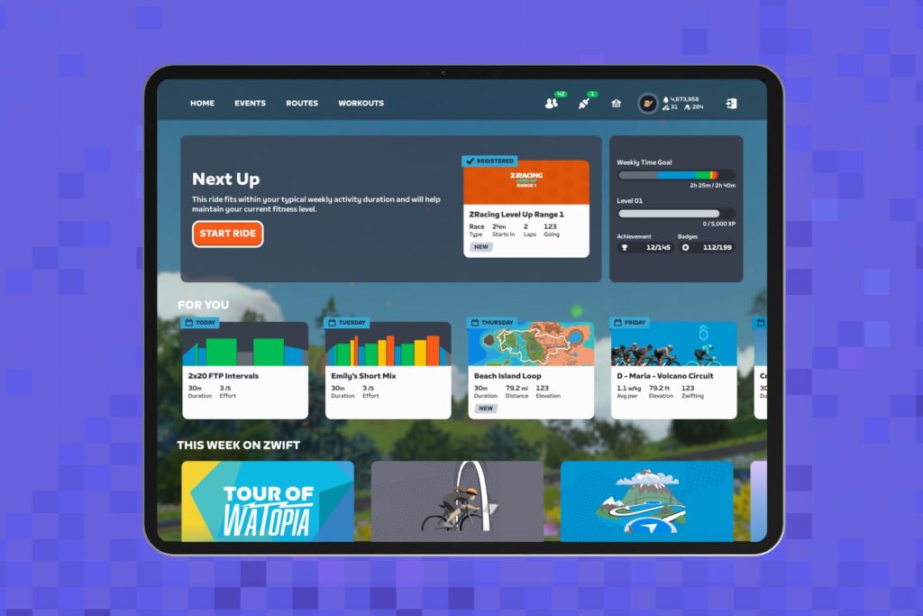 2026 Zwift Game homescreen updates