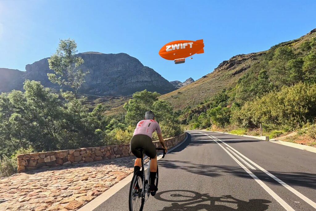 2026 Zwift Plus - Zwift Video road riding alone and Zwift Blimp