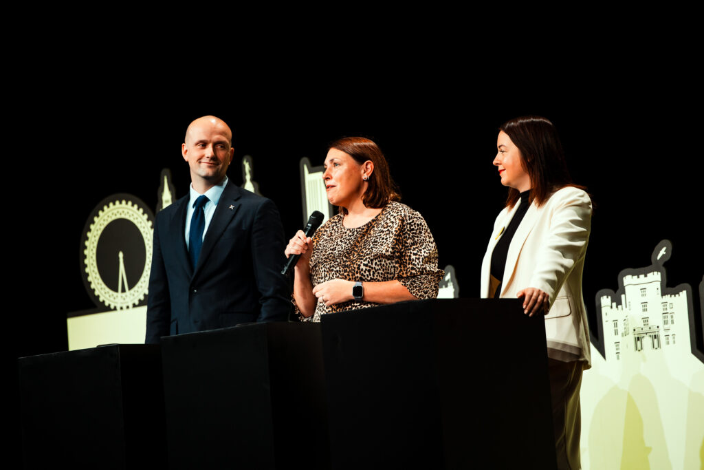 Stephen Flynn, Heledd Fychan, Stephanie Peacock (Scottish, Welsh and UK Government ministers at 2027 Tour de France route presentation - A.S.O.-Maxime Delobel
