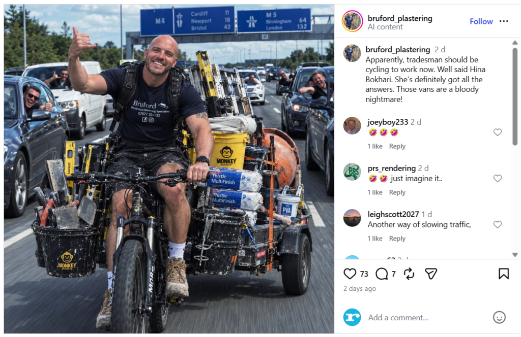 AI-generated image of a tradesman on a bike