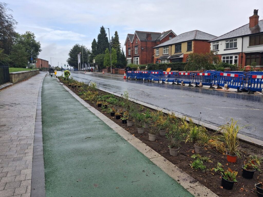 Farnworth cycle lane and planters