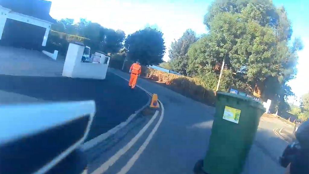 Near Miss of the Day 949: A wheelie close call as reckless refuse collector nearly takes out fast-braking cyclist