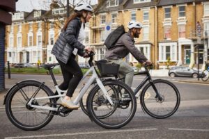 Cyclists on e-bikes