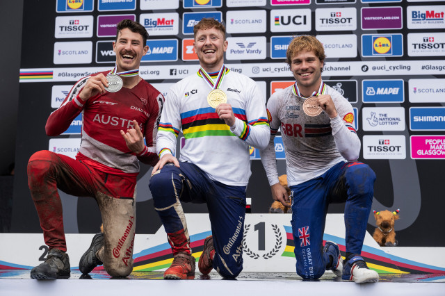 Andreas Kolb, Charlie Hatton, Laurie Greenland on podium