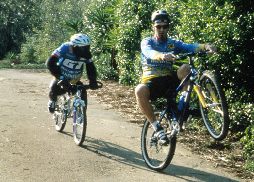 Hans Rey showing his skills with a wheelie