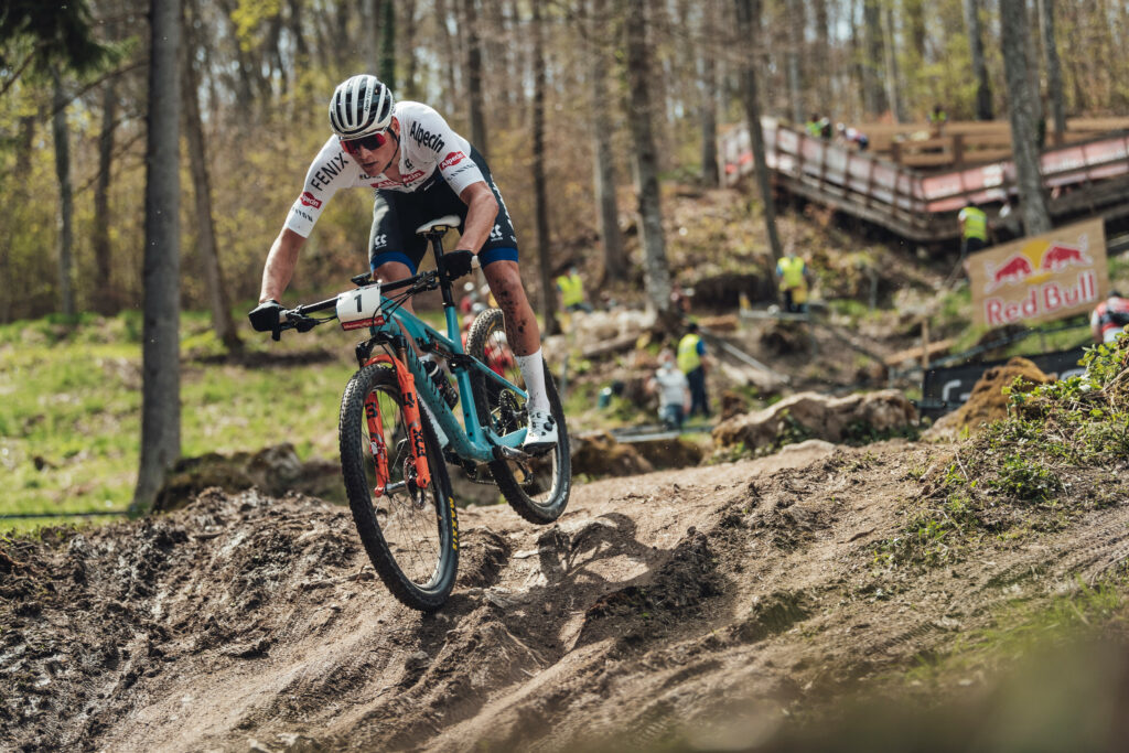 Mathieu Van Der Poel performs at UCI XCO in Albstadt, Germany on May 9, 2021