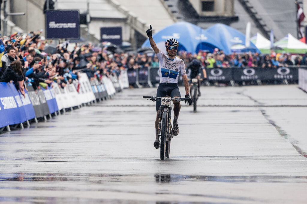 Tom Pidcock performs at UCI XCO Tom Pidcock World Cup in Nove Mesto na Morave, Czech Republic on May 14, 2023