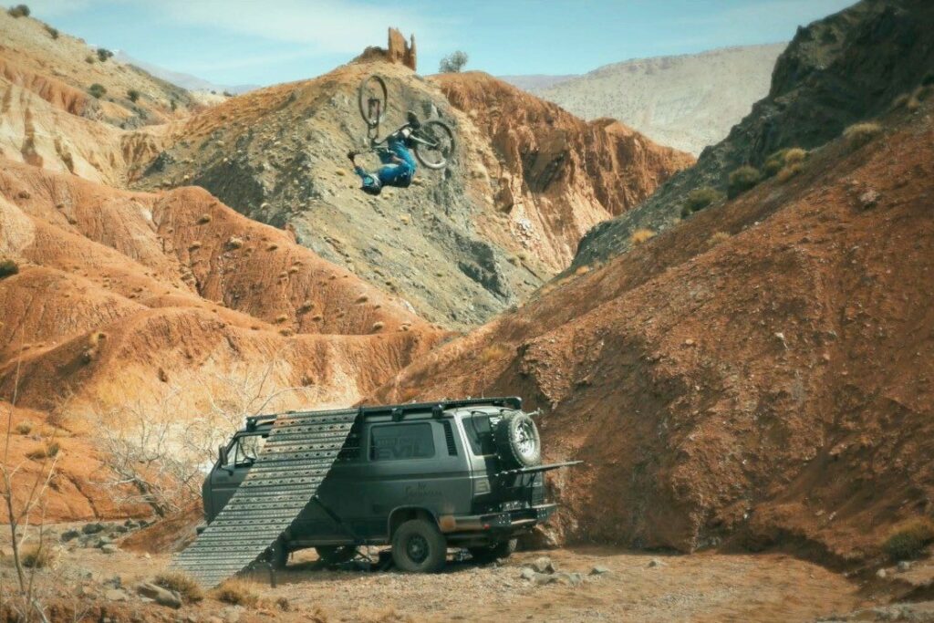 Robert Heran takes off from his two-in-one van and ramp support