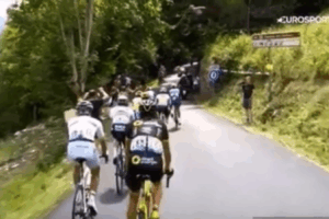 Rider jumps over tour de france