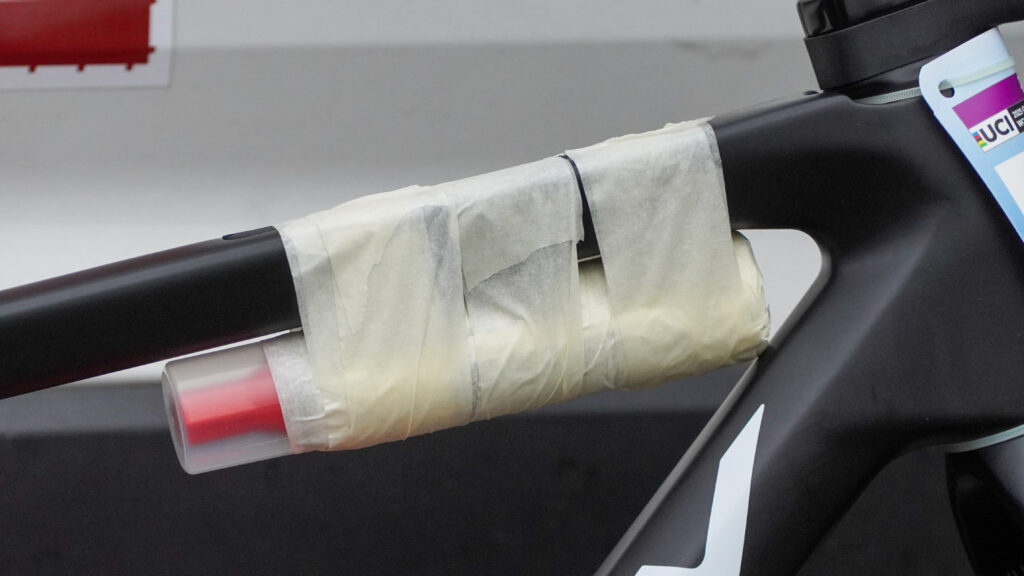 2025 Gravel Worlds Tech Gallery tool taped on top tube