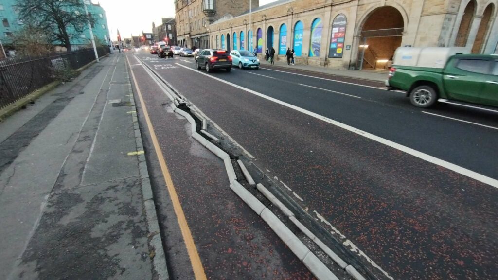 “Paint is not protection, here’s why”: Damage to Edinburgh cycle lane (FixMyStreet)