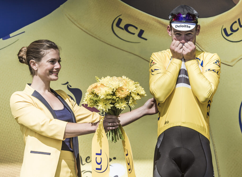Mark Cavendish in the yellow jersey at the 2016 Tour de France