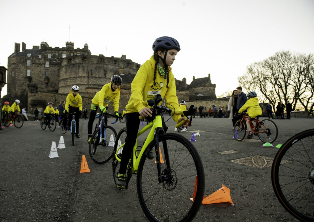 Children from Scottish Cycling at Edinburgh’s 2027 Tour de France announcement