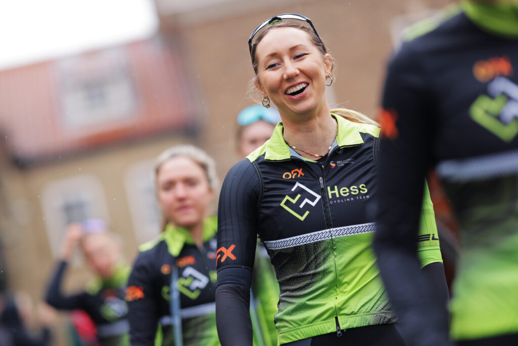 Maeve Plouffe of Hess Cycling before stage two of the 2025 Tour of Britain Women in Hartlepool