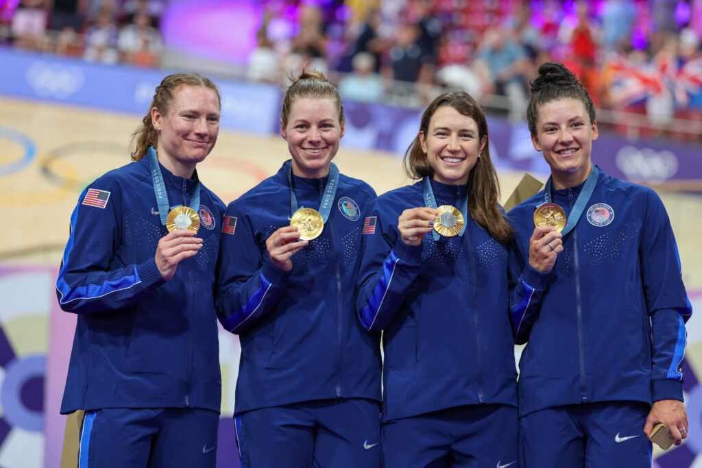 Jennifer Valente, Lily Williams, Kirsten Faulkner and Chloe Dygert, US team pursuit, 2024 Paris Olympics