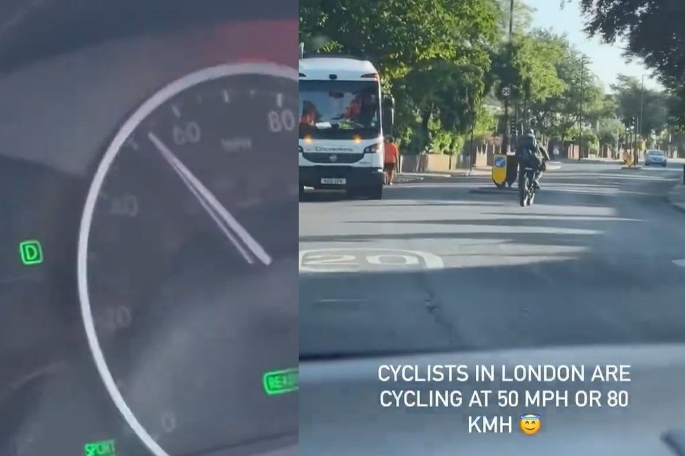 Car passenger films driver and e-motorbiker travelling at 50mph in 20mph zone