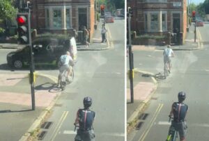 Clip of cyclist riding through red light at junction goes viral