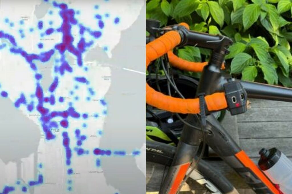Close pass risk map based on handlebar sensor data, Seattle