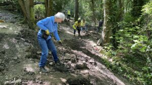 Conservationists, including Lib Dem councillor Barbara Masters, dig up children’s bike track in Sheffield