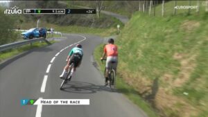 Rogue rider next to João Almeia in Itzulia Basque stage four