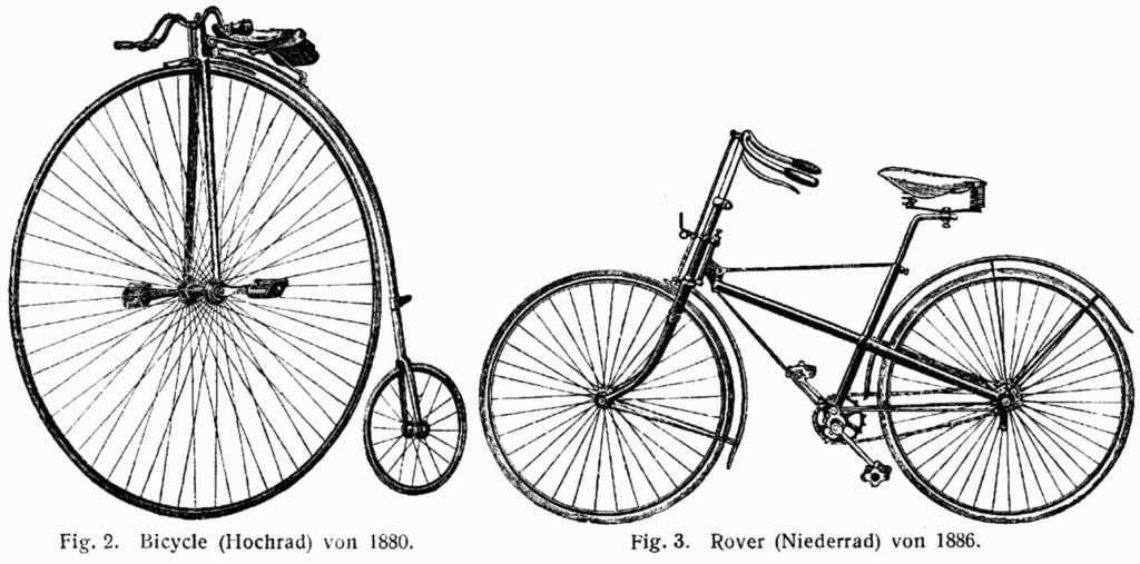 Highwheeler v safety (Wikimedia Commons)
