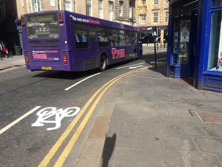 Newcastle Clayton Street contraflow bus lane Newcycling James