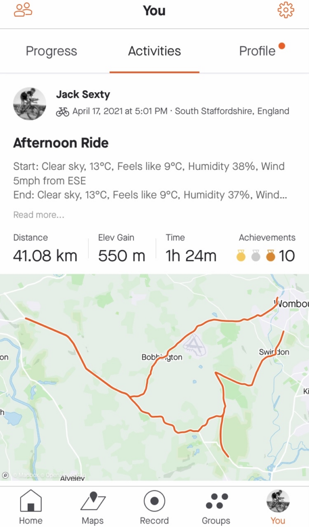 2021 Strava app layout Jack