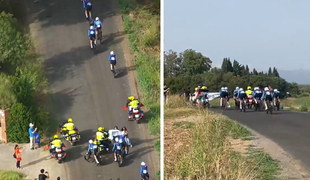 Israel - Premier Tech team time trial interrupted by pro-Palestine protest at Vuelta a Espa&ntilde;a