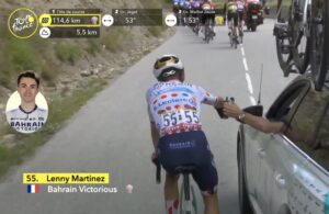 Lenny Martinez sticky bottle on stage 18 of 2025 Tour de France