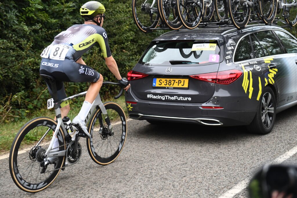 Lloyds Bank Tour of Britain 2024 &ndash; Stage 5- The West Northamptonshire Stage Northampton to Northampton &ndash; The Brief &ndash; Q36.5 Team Car, Mark Donovan (Q36.5 Pro Cycling) &copy; SWpix.com